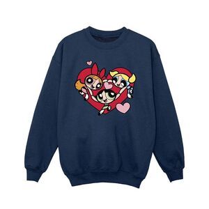The Powerpuff Girls Girls Holding Hands Heart Sweatshirt / Navy Blue